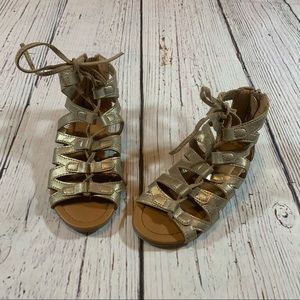 Girls Gold Gladiator Sandals.